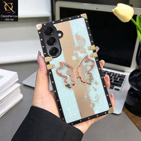 Samsung Galaxy A16 Cover - Aqua - Luxury Shiny Rhinestone Butterfly Electroplated Square Trunk Soft Case