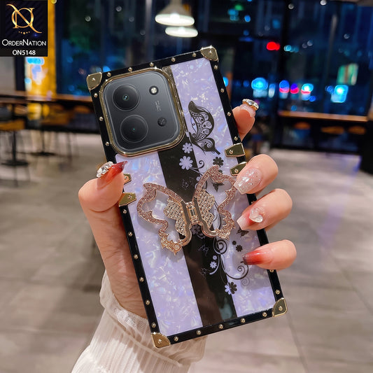 Xiaomi Redmi 15C - Purple - Luxury Shiny Rhinestone Butterfly Electroplated Square Trunk Soft Case