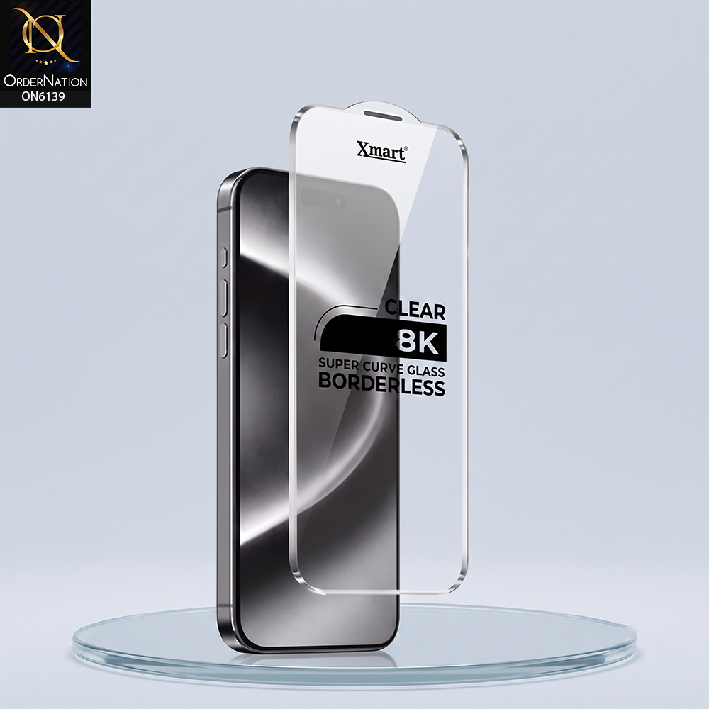 iPhone 15 Plus Protector - Transparent - Xmart 8K Tempered Glass Anti Static Screen Protector With Curved Clear Screen Film