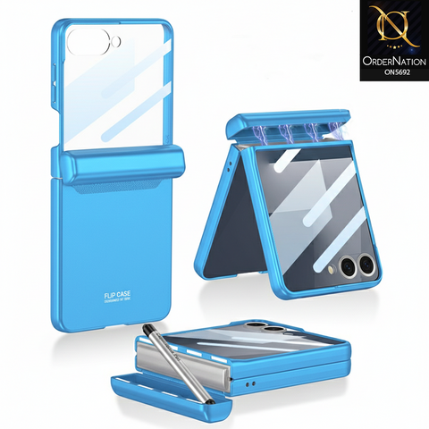 Samsung Galaxy Z Flip 7 Cover - Blue - New Premium TPU Clear Case With Belt Strap For Holding Options Designed By GKK