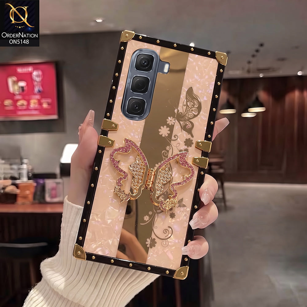 Infinix Hot 50 Pro Cover - Rose Gold - Luxury Shiny Rhinestone Butterfly Electroplated Square Trunk Soft Case