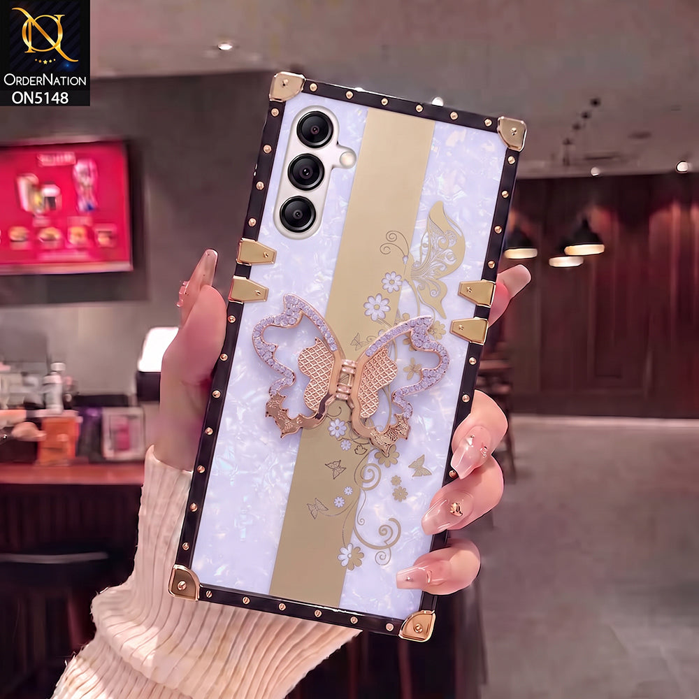 Samsung Galaxy A15 4G Cover - Purple - Luxury Shiny Rhinestone Butterfly Electroplated Square Trunk Soft Case