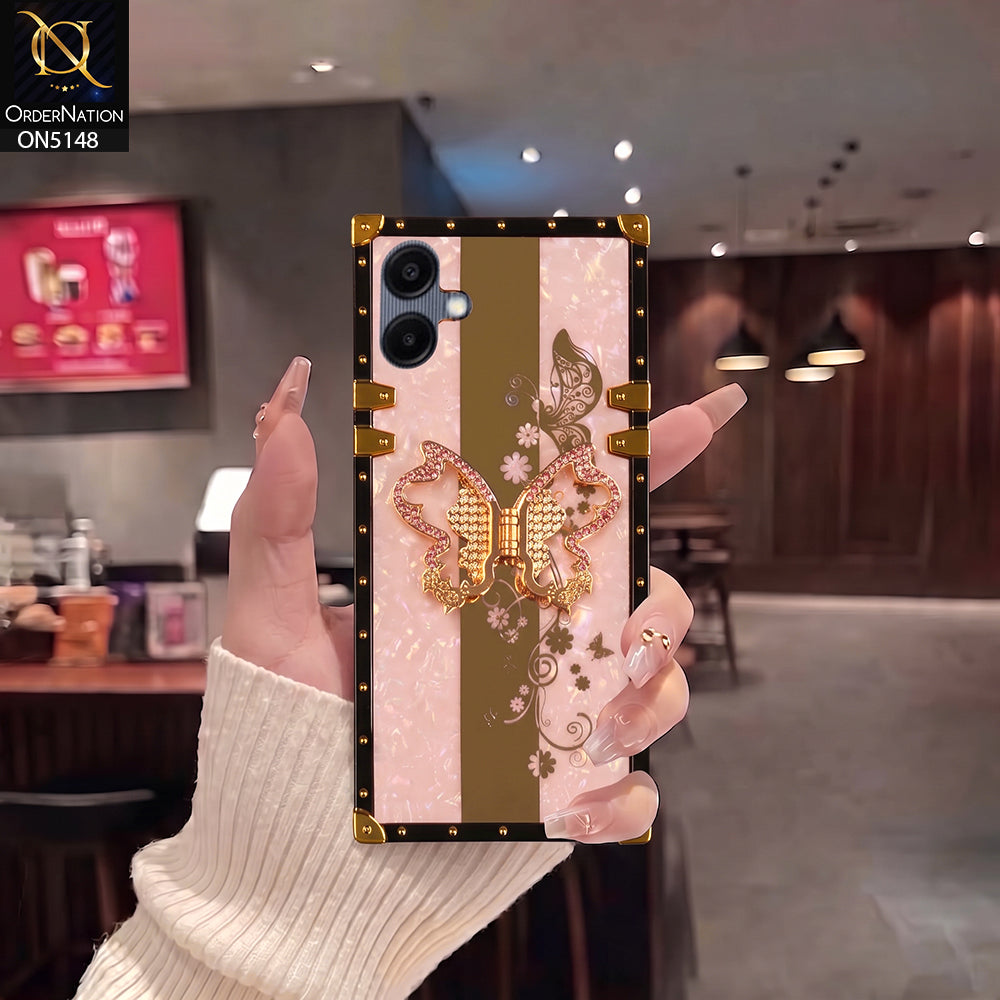 Samsung Galaxy A06 Cover - Pink - Luxury Shiny Rhinestone Butterfly Electroplated Square Trunk Soft Case