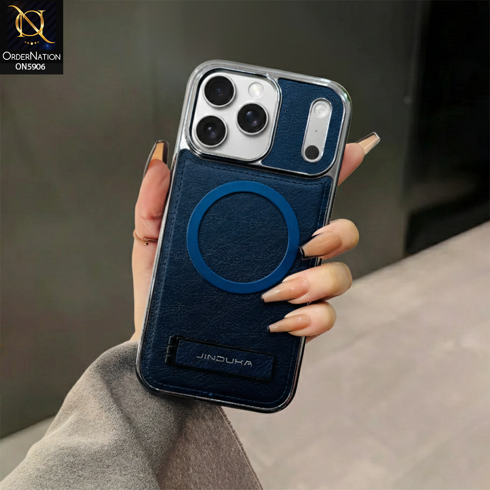 iPhone 17 Pro Max Cover - Blue - JINDUKA - New High Grade Quality Leather Textured Case with magsafe and Kickstand