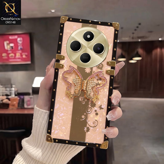 Xiaomi Redmi 14C Cover - Rose Gold - Luxury Shiny Rhinestone Butterfly Electroplated Square Trunk Soft Case