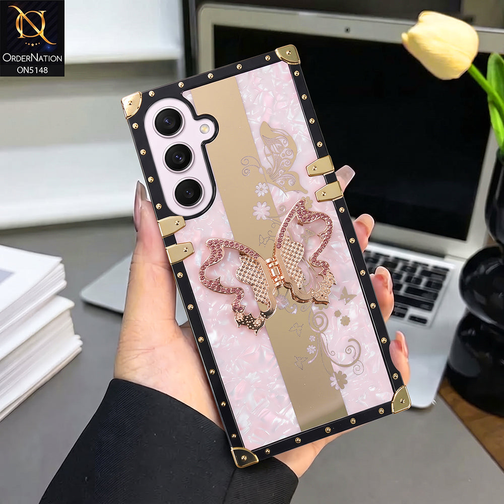 Samsung Galaxy A16 Cover - Pink - Luxury Shiny Rhinestone Butterfly Electroplated Square Trunk Soft Case