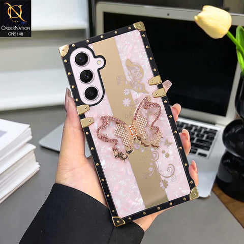 Samsung Galaxy A16 5G Cover - Pink - Luxury Shiny Rhinestone Butterfly Electroplated Square Trunk Soft Case