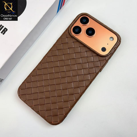 iPhone 17 Pro Max Cover - Brown - New Woven Design Leather Feel Soft TPU Case