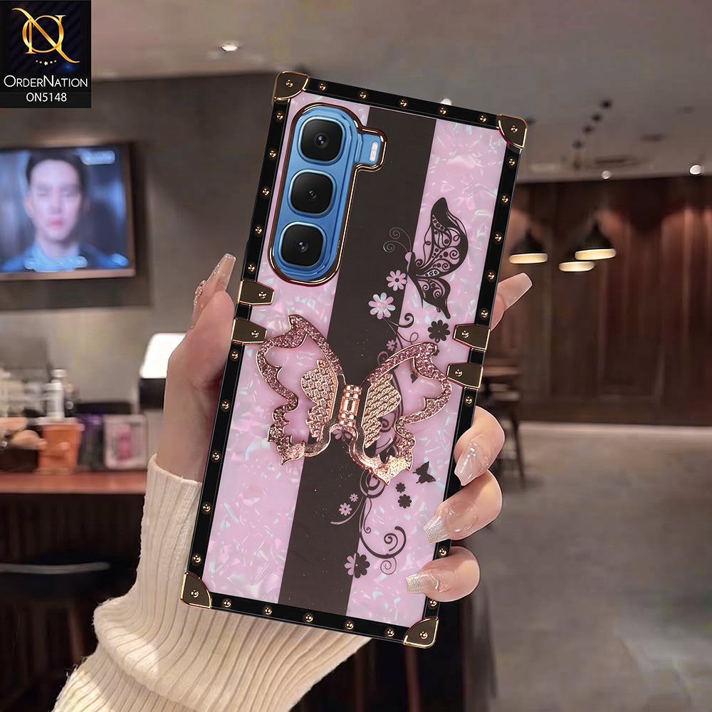 Infinix Hot 60 - Pink - Luxury Shiny Rhinestone Butterfly Electroplated Square Trunk Soft Case