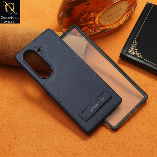 Samsung Galaxy Z Fold 6 5G  Cover - Blue - New Jaguar Premium Leather Case With Metal Kick Stand And Mage Safe