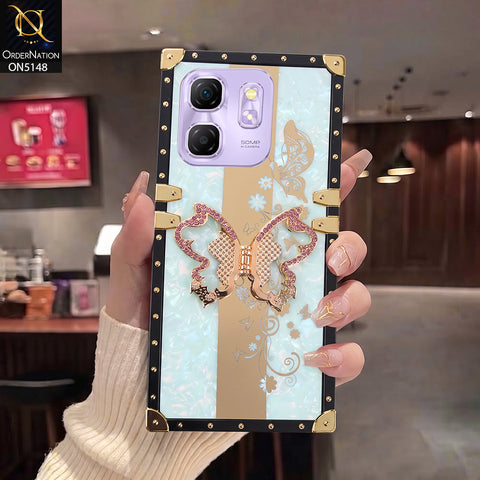 Infinix Hot 50i Cover - Aqua - Luxury Shiny Rhinestone Butterfly Electroplated Square Trunk Soft Case