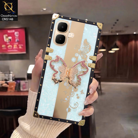 Infinix Smart 10 Cover - Aqua - Luxury Shiny Rhinestone Butterfly Electroplated Square Trunk Soft Case
