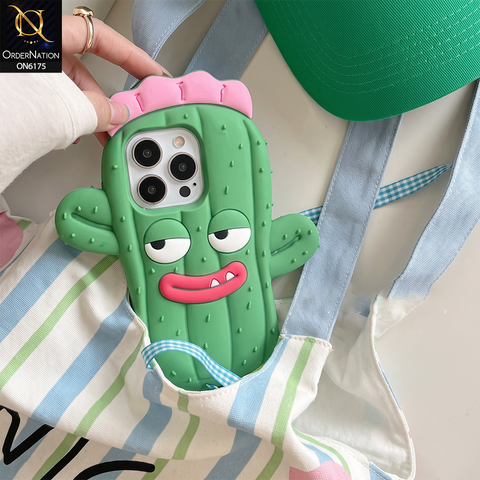 iPhone 12 Pro Max Cover - Green - New Soft Silicon Cute 3D Plant Character Protective Case