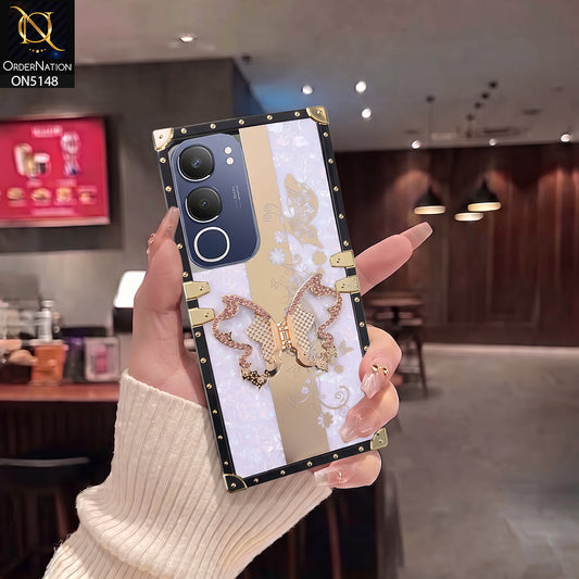 Vivo Y19s Cover - Purple - Luxury Shiny Rhinestone Butterfly Electroplated Square Trunk Soft Case