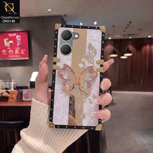 Vivo Y03t Cover - Purple - Luxury Shiny Rhinestone Butterfly Electroplated Square Trunk Soft Case