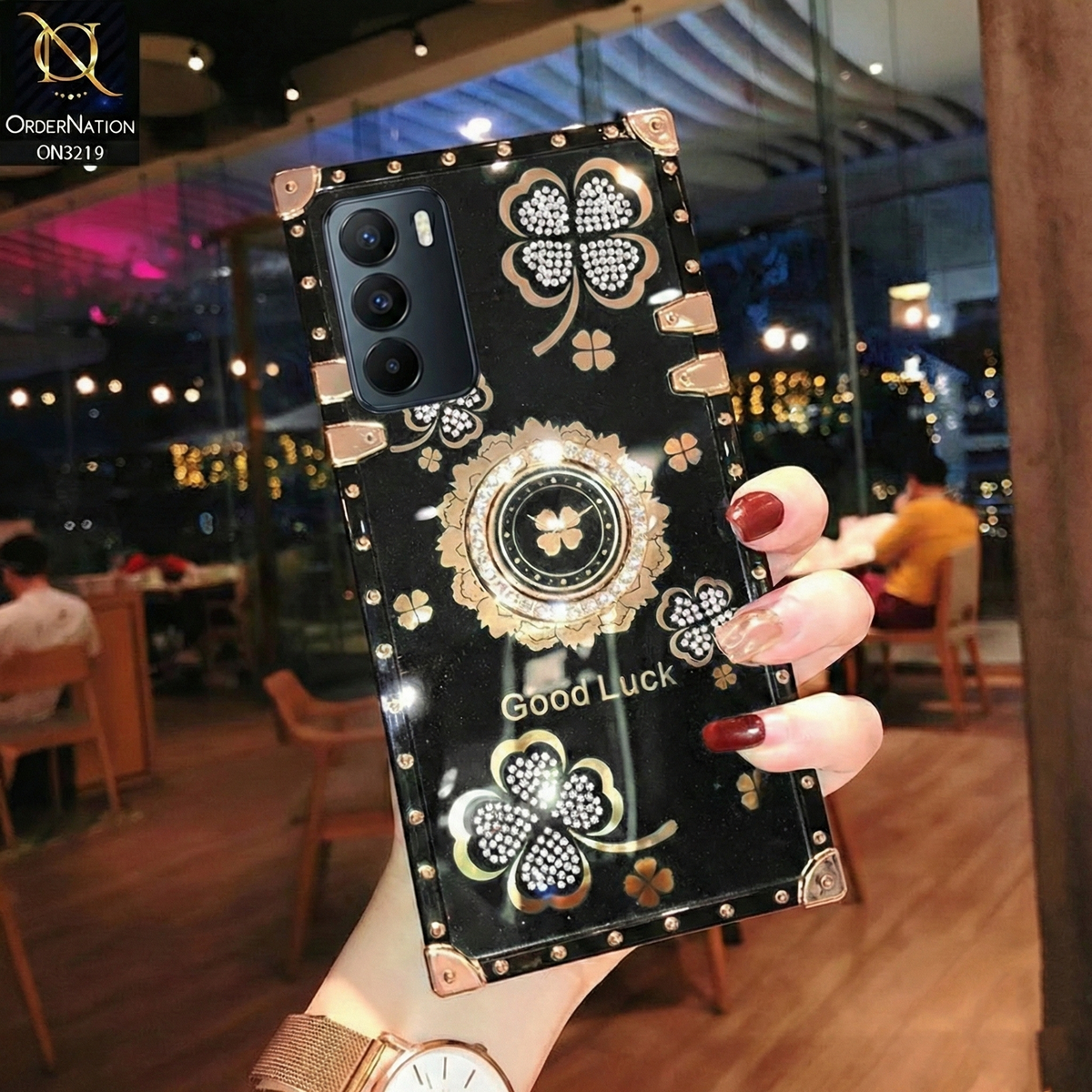 Tecno Camon 40 Pro Cover - Black - Square Bling Diamond Glitter Soft TPU Trunk Case with Ring Holder