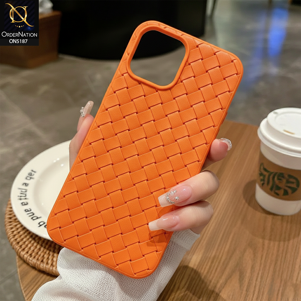 iPhone 15 Plus Cover - Orange - New Woven Design Leather Feel Soft TPU Case