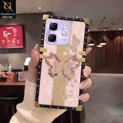 Infinix Smart 9 HD Cover - Rose Gold - Luxury Shiny Rhinestone Butterfly Electroplated Square Trunk Soft Case