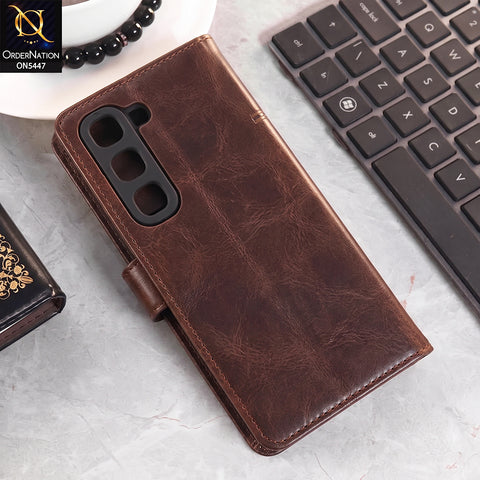 Infinix Hot 60 Pro Plus Cover - Dark Brown - Premium Leather Megantic Flip Book Covers With Card Holding Option