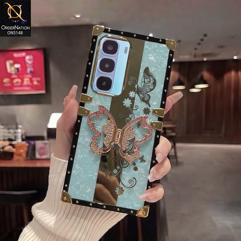 Infinix Hot 60 Pro Plus - Aqua - Luxury Shiny Rhinestone Butterfly Electroplated Square Trunk Soft Case