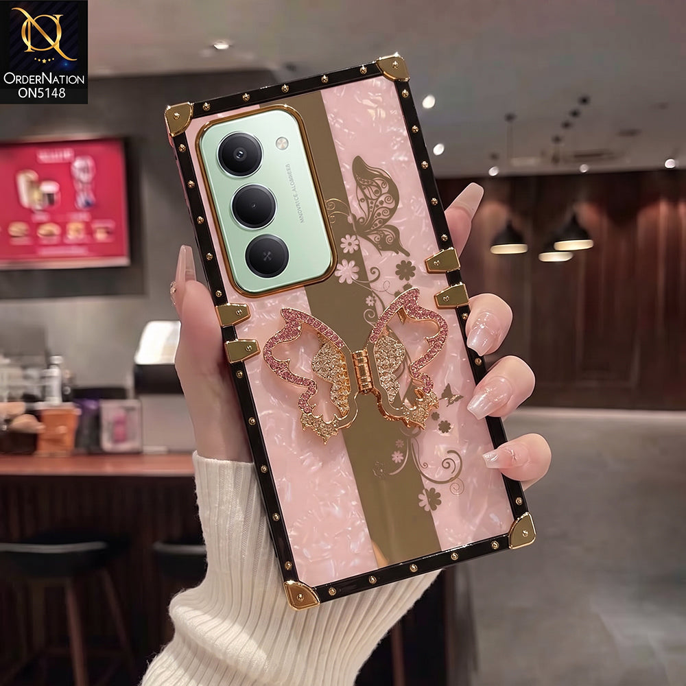 Xiaomi Redmi 15 4G Cover - Pink - Luxury Shiny Rhinestone Butterfly Electroplated Square Trunk Soft Case