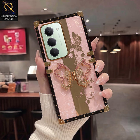 Xiaomi Redmi 15 4G Cover - Pink - Luxury Shiny Rhinestone Butterfly Electroplated Square Trunk Soft Case