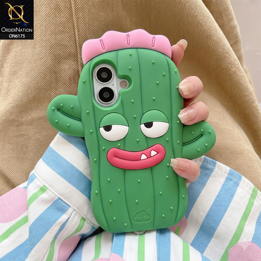 iPhone 17 Cover - Green - New Soft Silicon Cute 3D Plant Character Protective Case
