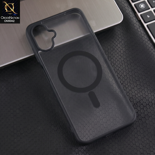 Samsung Galaxy A06 - Black -  New Clear Transparent Back Magnetic Magsafe Candy Color Soft Borders Case