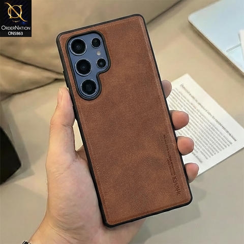 Samsung Galaxy S25 Ultra Cover - Brown - X-LEVEL - Earl III Series -  Case Business Plain Leather Anti-drop Non-slip Slim Case
