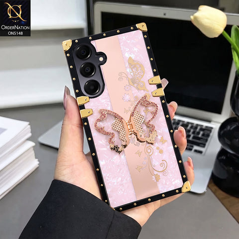 Samsung Galaxy A16 Cover - Purple - Luxury Shiny Rhinestone Butterfly Electroplated Square Trunk Soft Case