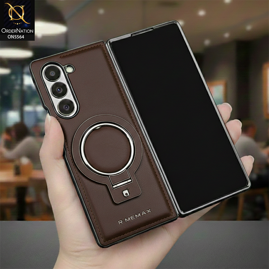 Samsung Galaxy Z Fold 6 5G Cover - Coffee Brown - New Rimbmax High Quality Leather Case With Metal Camera Ring And KickStand
