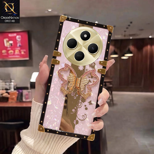 Xiaomi Redmi 14C Cover - Purple - Luxury Shiny Rhinestone Butterfly Electroplated Square Trunk Soft Case