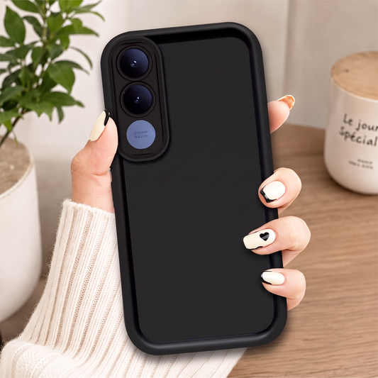 Vivo V70 FE Cover - Black - Soft Silicone Case With Round Bumper Matte TPU Shockproof Cover