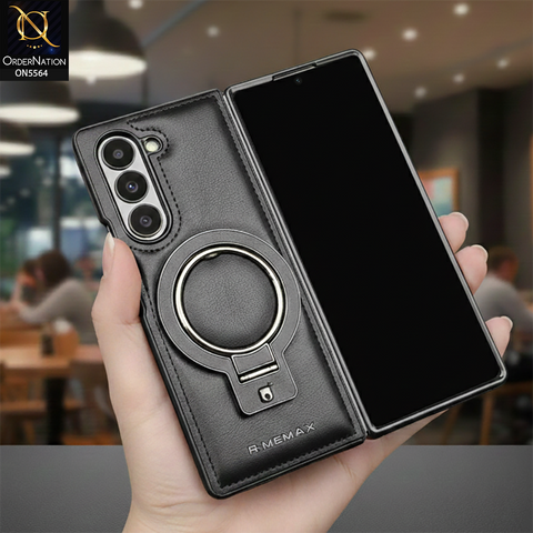 Samsung Galaxy Z Fold 5 5G Cover - Black - New Rimbmax High Quality Leather Case With Metal Camera Ring And KickStand