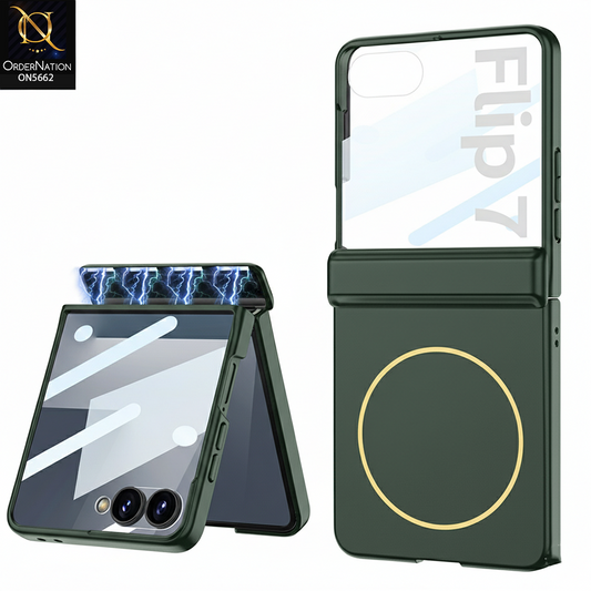 Samsung Galaxy Z Flip 7 Cover - Green - New Premium Ultra Thin Pc WIth Contrast Color And Built-in MagSafe Designed By GKK