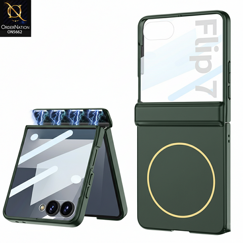 Samsung Galaxy Z Flip 7 Cover - Green - New Premium Ultra Thin Pc WIth Contrast Color And Built-in MagSafe Designed By GKK