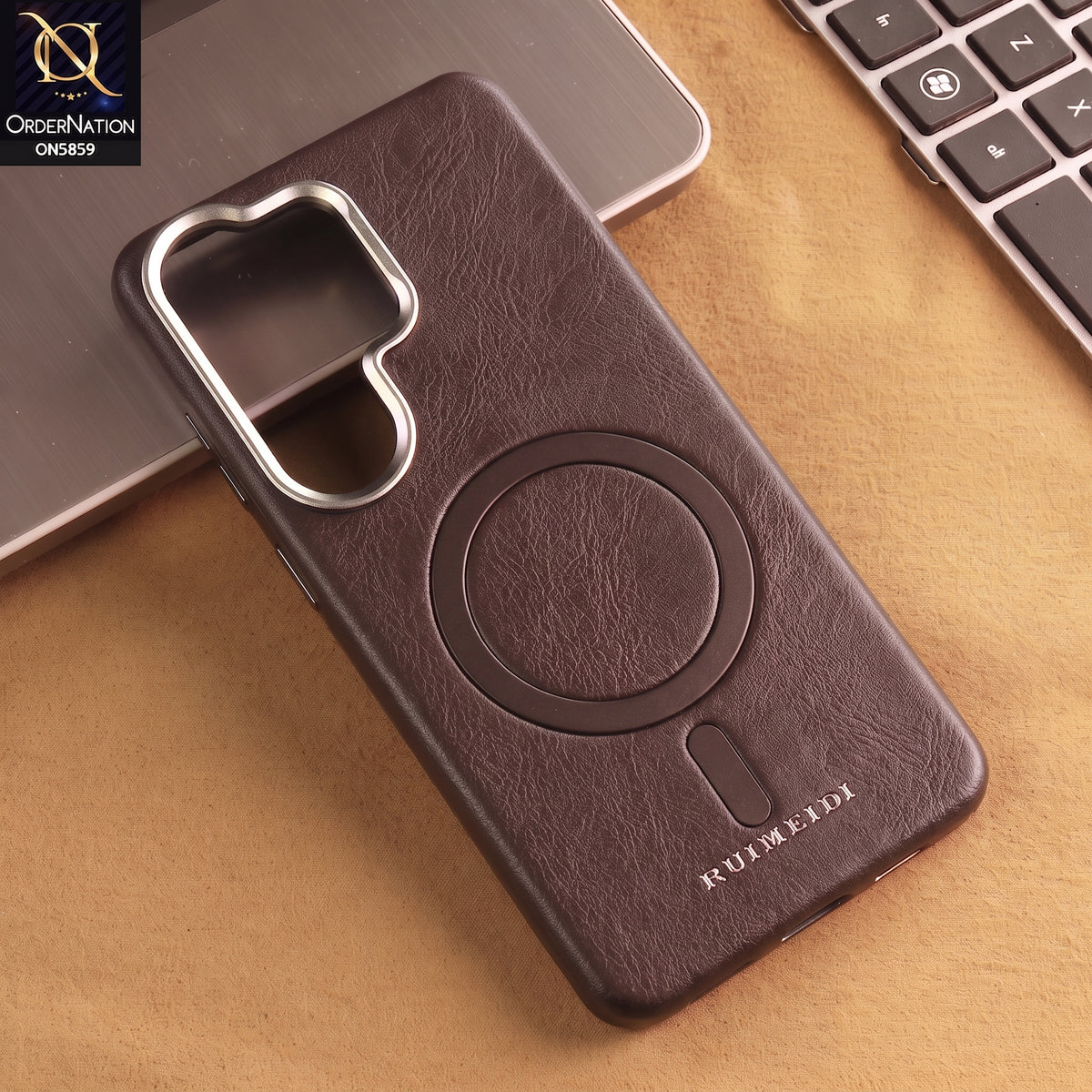 Samsung Galaxy S26 Ultra Cover -  Coffee - New Luxury Matte Leather RIMBMAX Magnetic Wireless Charging Soft Case