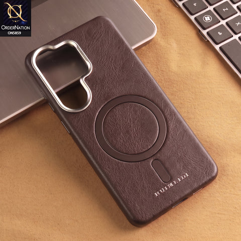 Samsung Galaxy S26 Ultra Cover -  Coffee - New Luxury Matte Leather RIMBMAX Magnetic Wireless Charging Soft Case