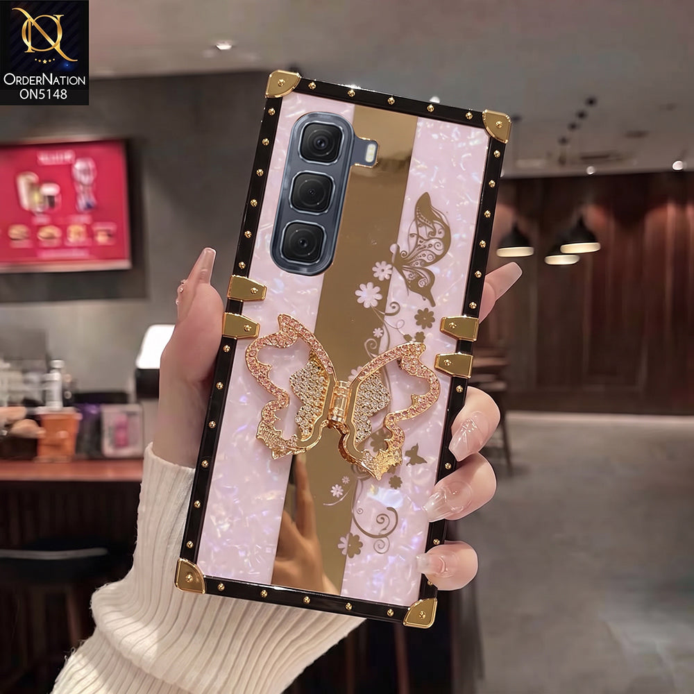 Infinix Hot 50 4G Cover - Purple - Luxury Shiny Rhinestone Butterfly Electroplated Square Trunk Soft Case
