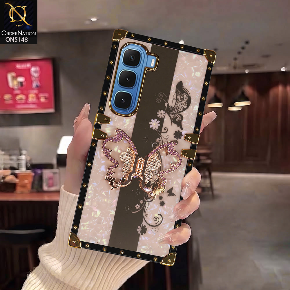 Infinix Hot 60 - Rose Gold - Luxury Shiny Rhinestone Butterfly Electroplated Square Trunk Soft Case