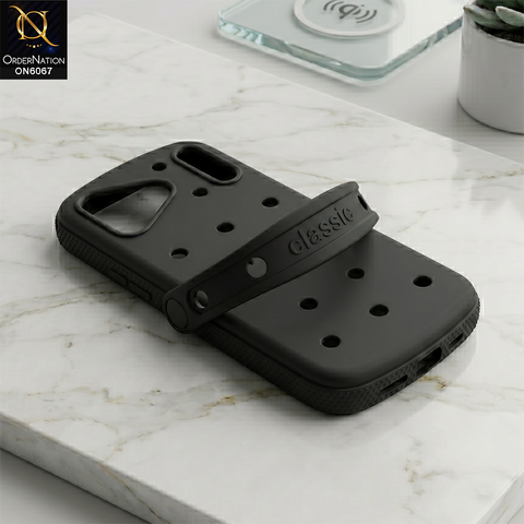 iPhone 17 Pro Max Cover - Black -  3D Croc Shoe Style Silicone Phone Case