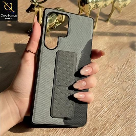 Samsung Galaxy S25 Ultra Cover - Gray -New X-Level-Stand Stealth knight Series-Premium Carbon Fiber Texture Case With Strap
