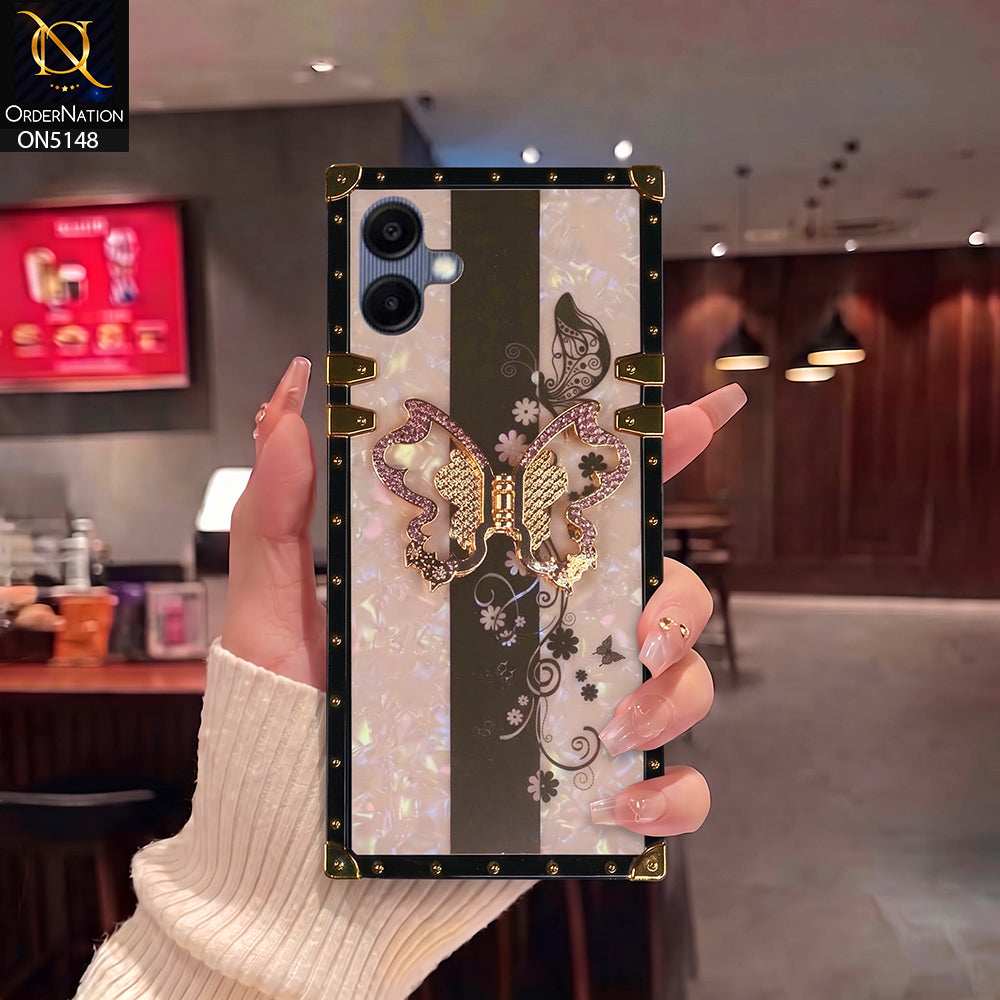 Samsung Galaxy A06 4G - Rose Gold - Luxury Shiny Rhinestone Butterfly Electroplated Square Trunk Soft Case