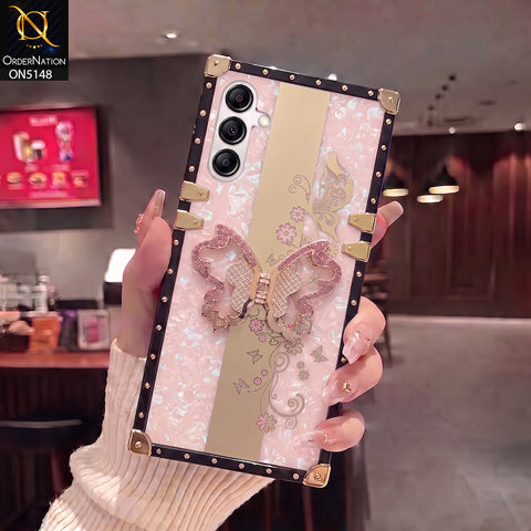 Samsung Galaxy A15 4G Cover - Rose Gold - Luxury Shiny Rhinestone Butterfly Electroplated Square Trunk Soft Case