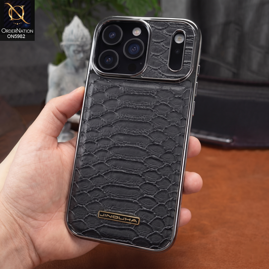 iPhone 17 Pro Max - Black - New Jinduka Metallic Border Leather Protective Case