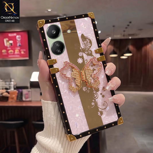 Xiaomi Redmi 13C Cover - Purple - Luxury Shiny Rhinestone Butterfly Electroplated Square Trunk Soft Case