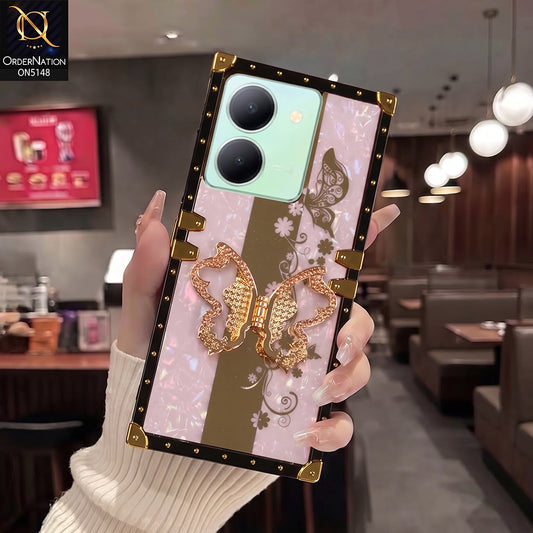 Vivo Y27s Cover - Purple - Luxury Shiny Rhinestone Butterfly Electroplated Square Trunk Soft Case