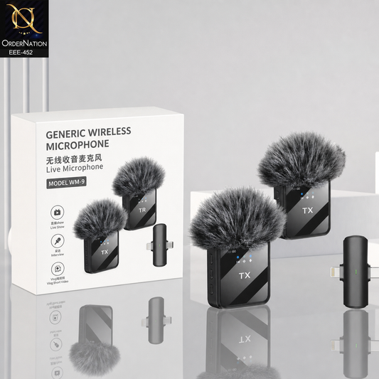 MW9 Wireless Dual Microphone for Live Streaming & Content Creation With Type C & lightning Adapter