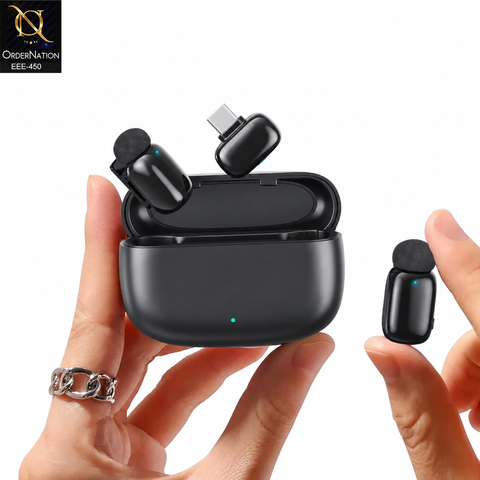 MW10 Dual Channel Wireless Microphone with Charging Case With Lightning & Type C Adapter
