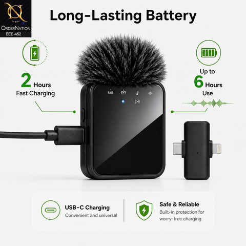 MW9 Wireless Dual Microphone for Live Streaming & Content Creation With Type C & lightning Adapter